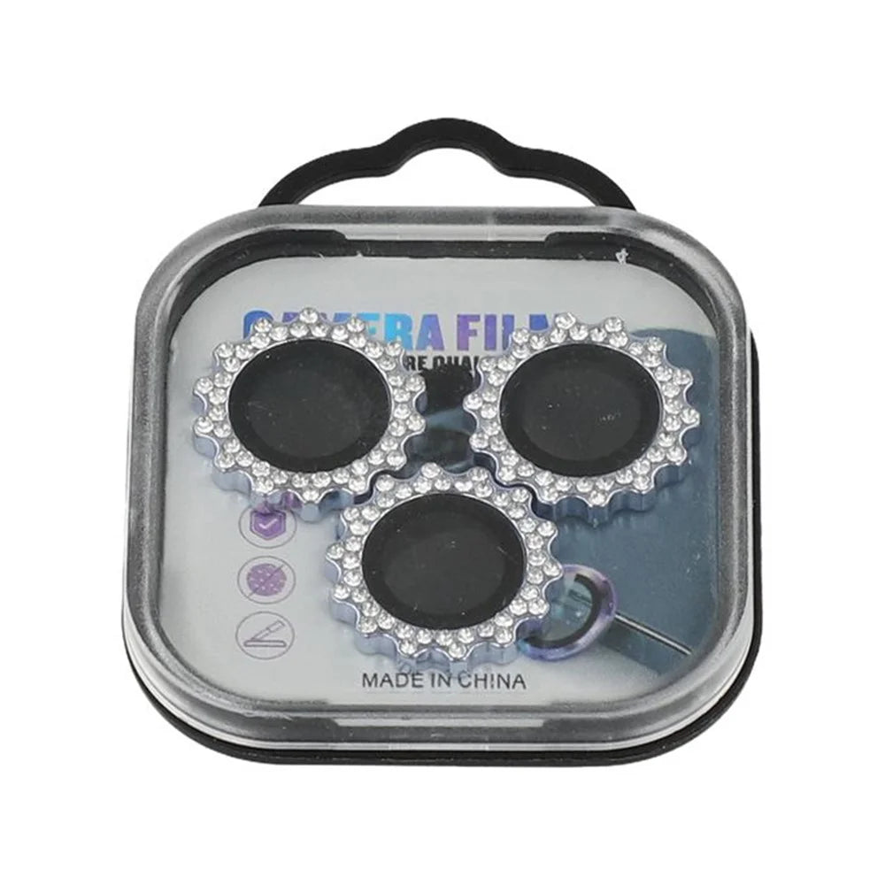 1Set For iPhone 16 / 16 Plus Camera Lens Protector Gear Shape Rhinestone Decor Tempered Glass Lens Film - Blue - 6