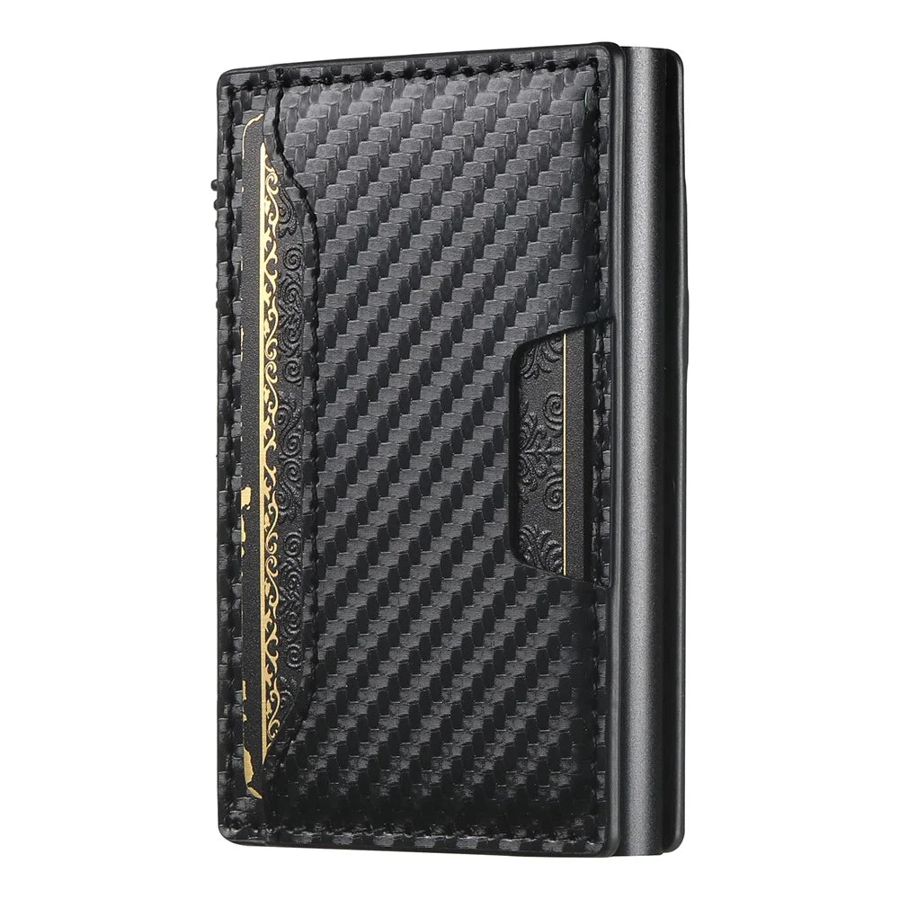SUTENI Double-Sided Card Holder Carbon Fiber Texture PU Leather + Metal Automatic Pop-Up Card Case - 2