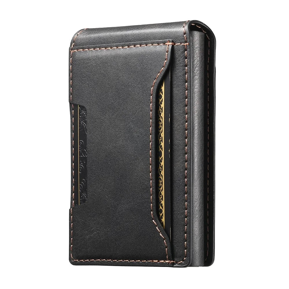 SUTENI Card Holder Imprint Waxy Texture PU Leather Automatic Pop-Up Metal Card Case - Black - 3