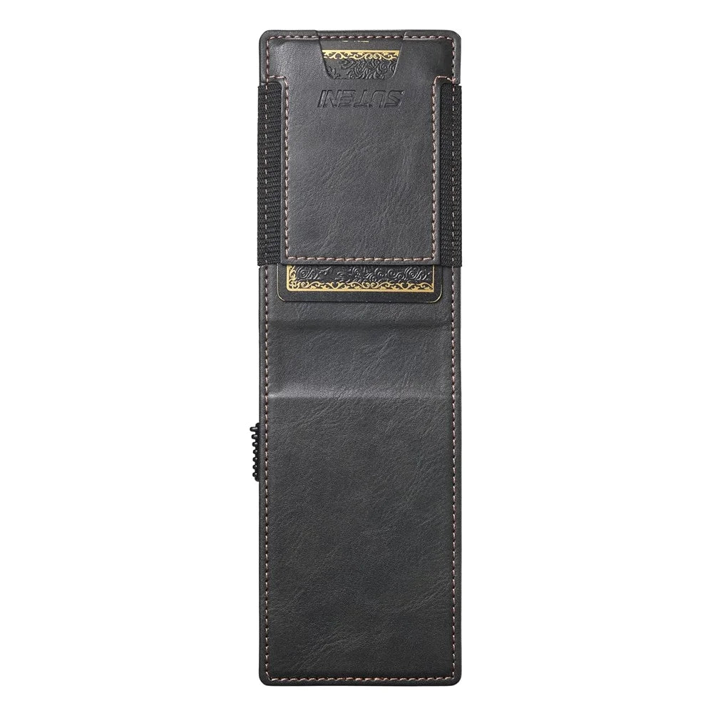SUTENI Elastic Band Card Holder Waxy Texture PU Leather + Metal Automatic Pop-Up Card Case - Black - 4