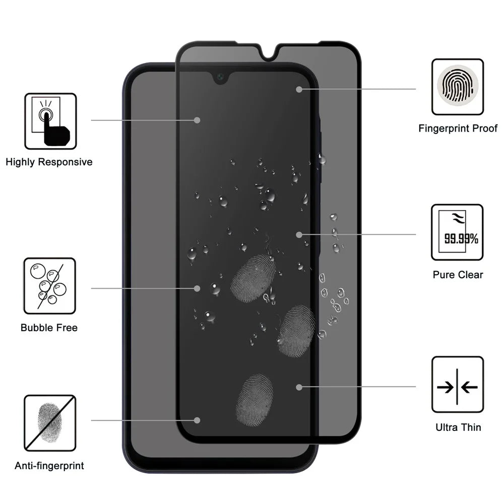 For Samsung Galaxy A08 5G / A08 4G / A07 5G / A07 4G / A06 5G / A06 4G Tempered Glass Screen Protector 2.5D Arc Edge Anti-Spy Film - 2