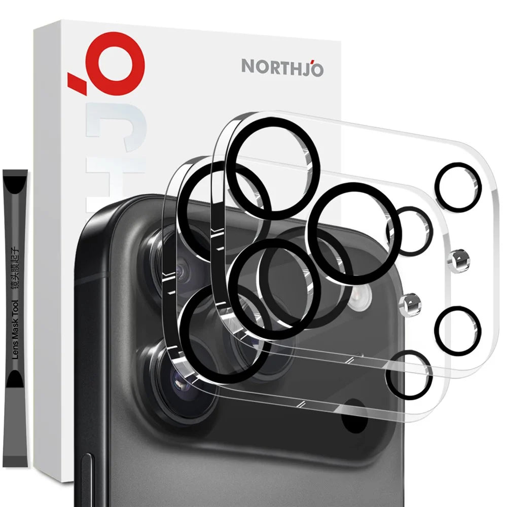 NORTHJO 2Pcs For iPhone 17 Pro Max Camera Lens Protector Black Circles 3D Full Coverage Clear Tempered Glass Lens Film - 1