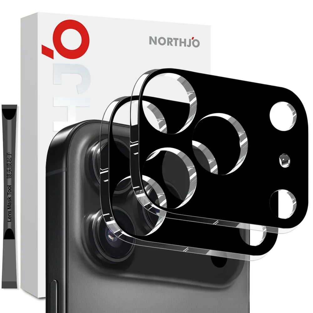 NORTHJO 2Pcs For iPhone 17 Pro Max Camera Lens Protector Black Silk Printing 3D Clear Tempered Glass Lens Film - 1