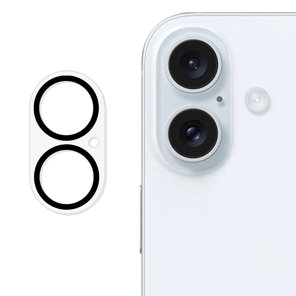 For iPhone 16 / 16 Plus Camera Lens Protector with Black Circle Design Tempered Glass Lens Film - 1