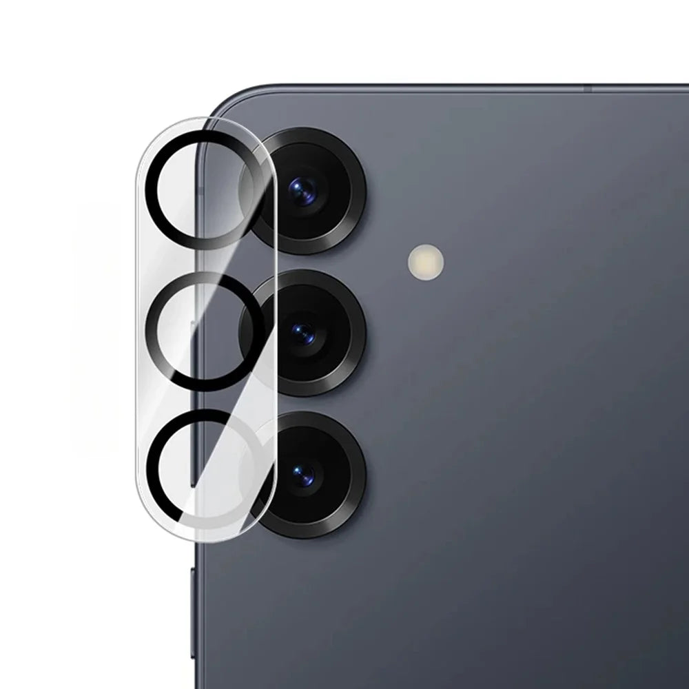 For Samsung Galaxy S25 Camera Lens Protector Black Ring Silk Printing Tempered Glass Acrylic Lens Film - 1