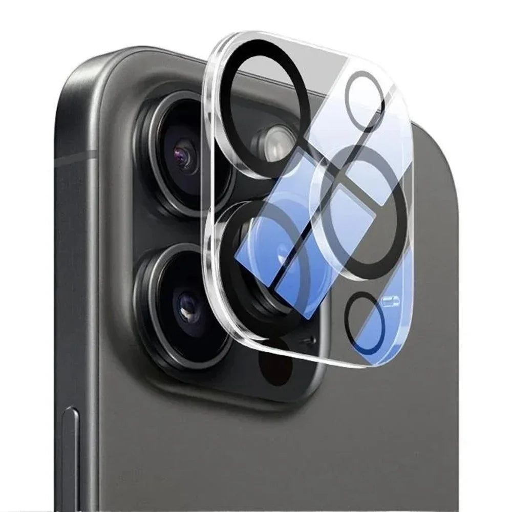 For iPhone 15 Pro / 15 Pro Max Camera Lens Protector Black Ring Silk Printing Tempered Glass Acrylic Lens Film - 1