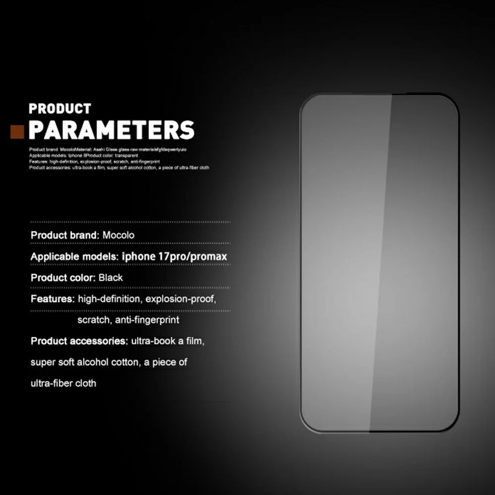 MOCOLO For iPhone 18 Pro / 17 Pro Screen Protector Anti-Shatter Silk Printing Tempered Glass Film - Black - 6