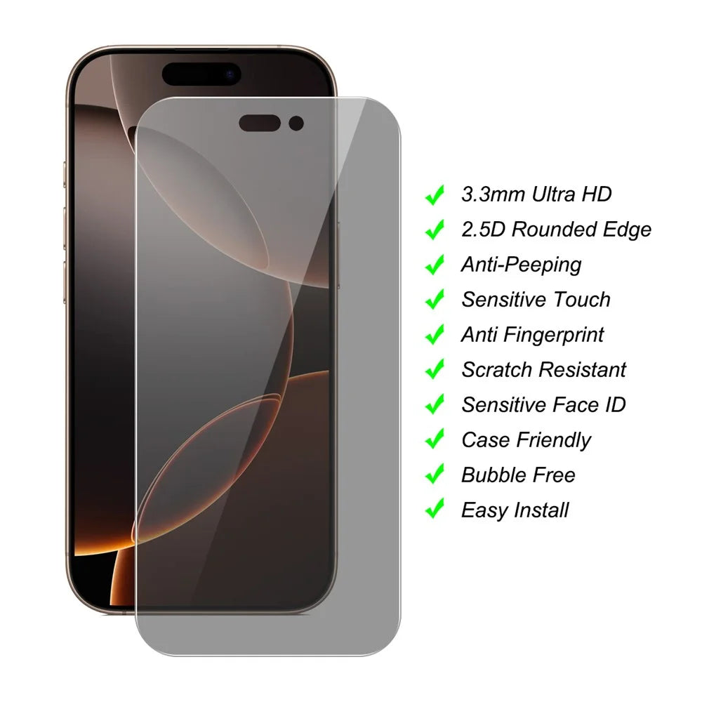 JUNSUNMAY 25Pcs For iPhone 16 Pro Anti-Spy Tempered Glass Screen Protector Anti Drop HD Clear Film - 2