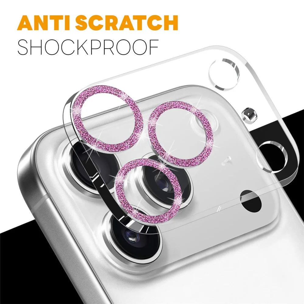 NORTHJO For iPhone 17 Pro Max Camera Lens Protector Glitter Bling Circles Tempered Glass HD Clear 3D Full Coverage - Pink - 3