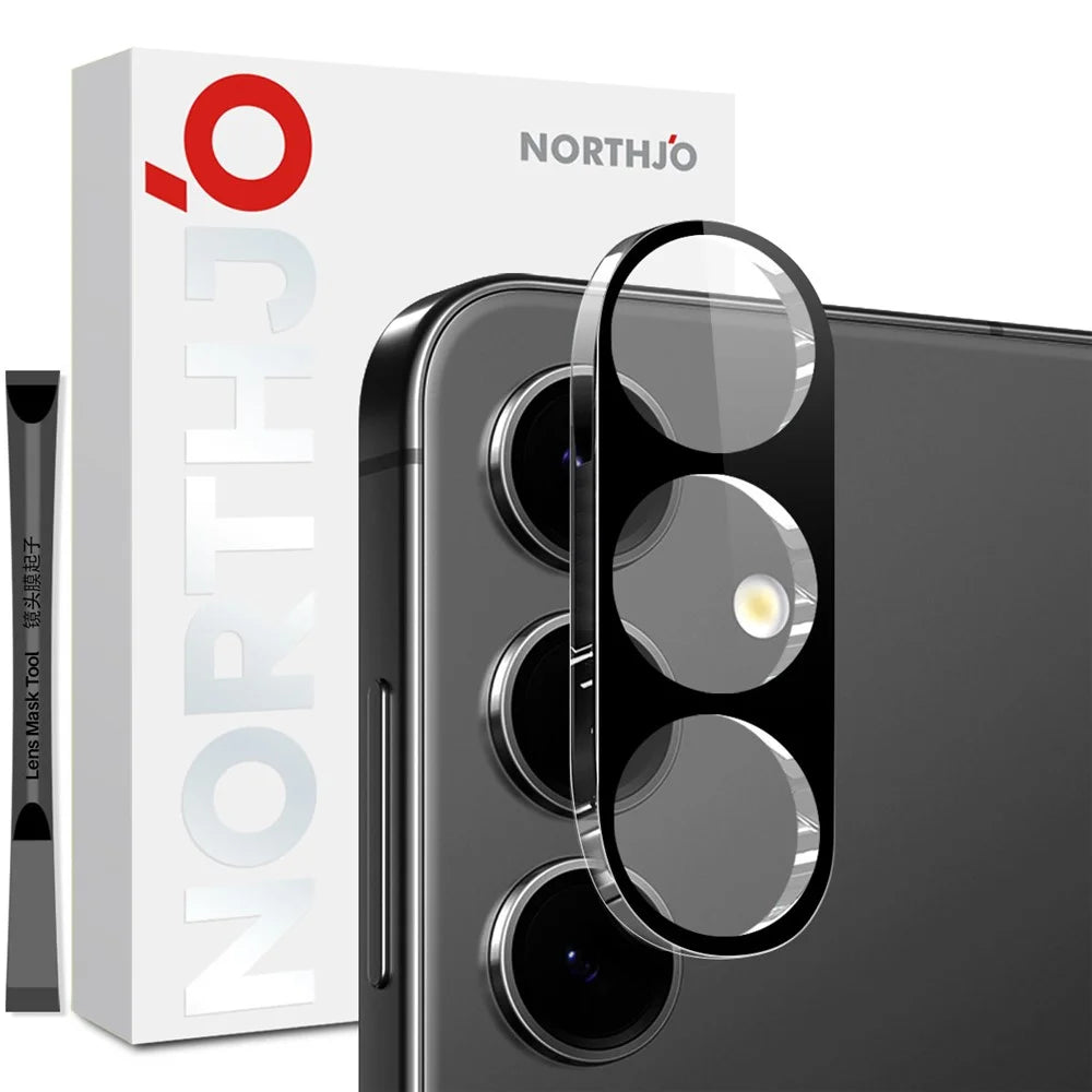 NORTHJO For Samsung Galaxy S25 FE Camera Lens Protector Black Silk Printing 3D Clear Tempered Glass Lens Film - 1