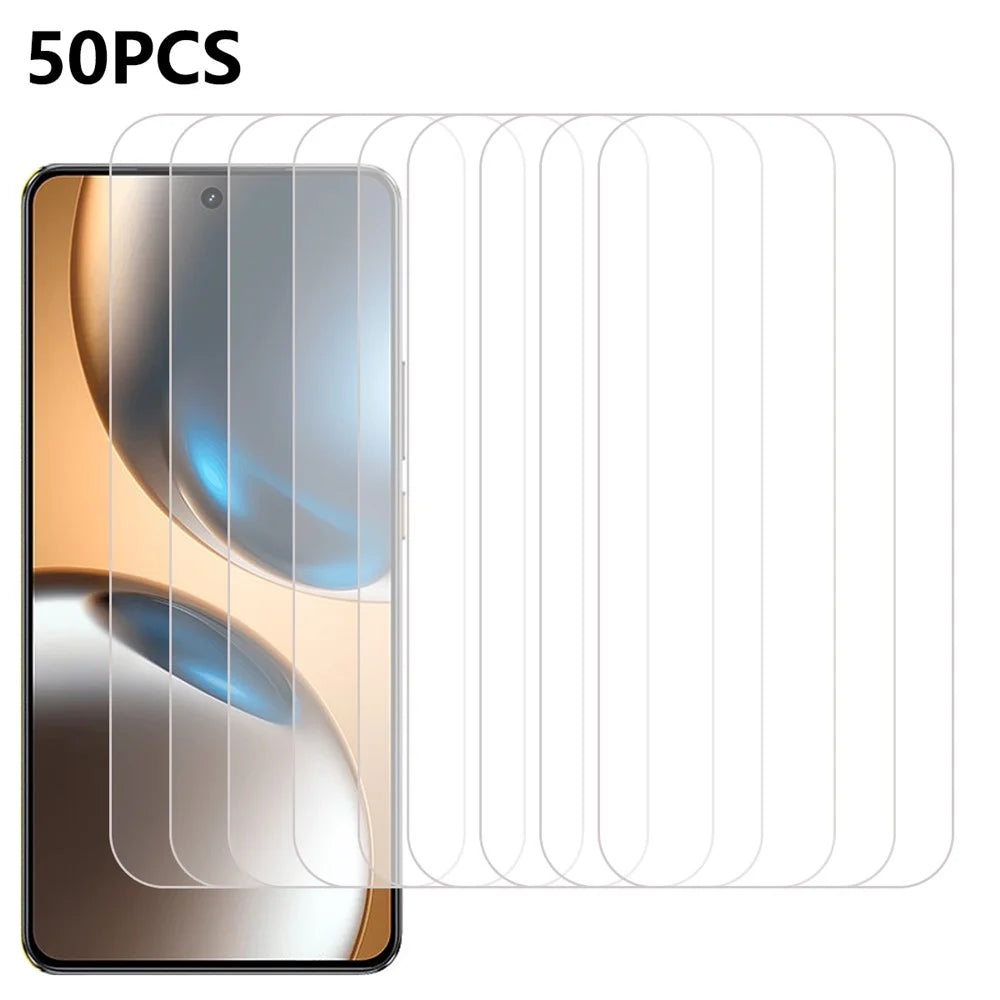 50Pcs For Realme GT 7T 5G Screen Protector Anti-Scratch Tempered Glass Film (No Package, with Wipes Set, Dust-absorber, Guide Sticker) - 1