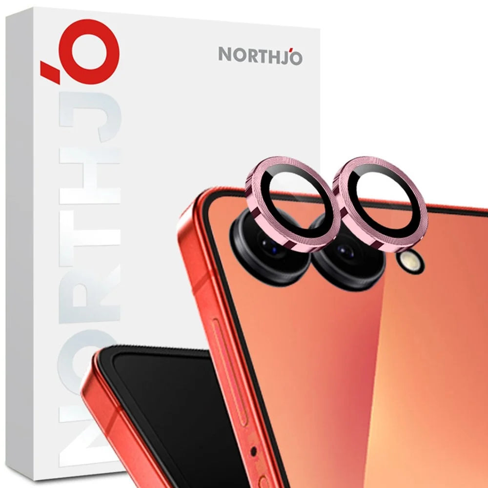 NORTHJO 1 Set For Samsung Galaxy Z Flip7 5G Tempered Glass Camera Lens Film CD Veins Metal Ring Lens Guard - Pink - 1