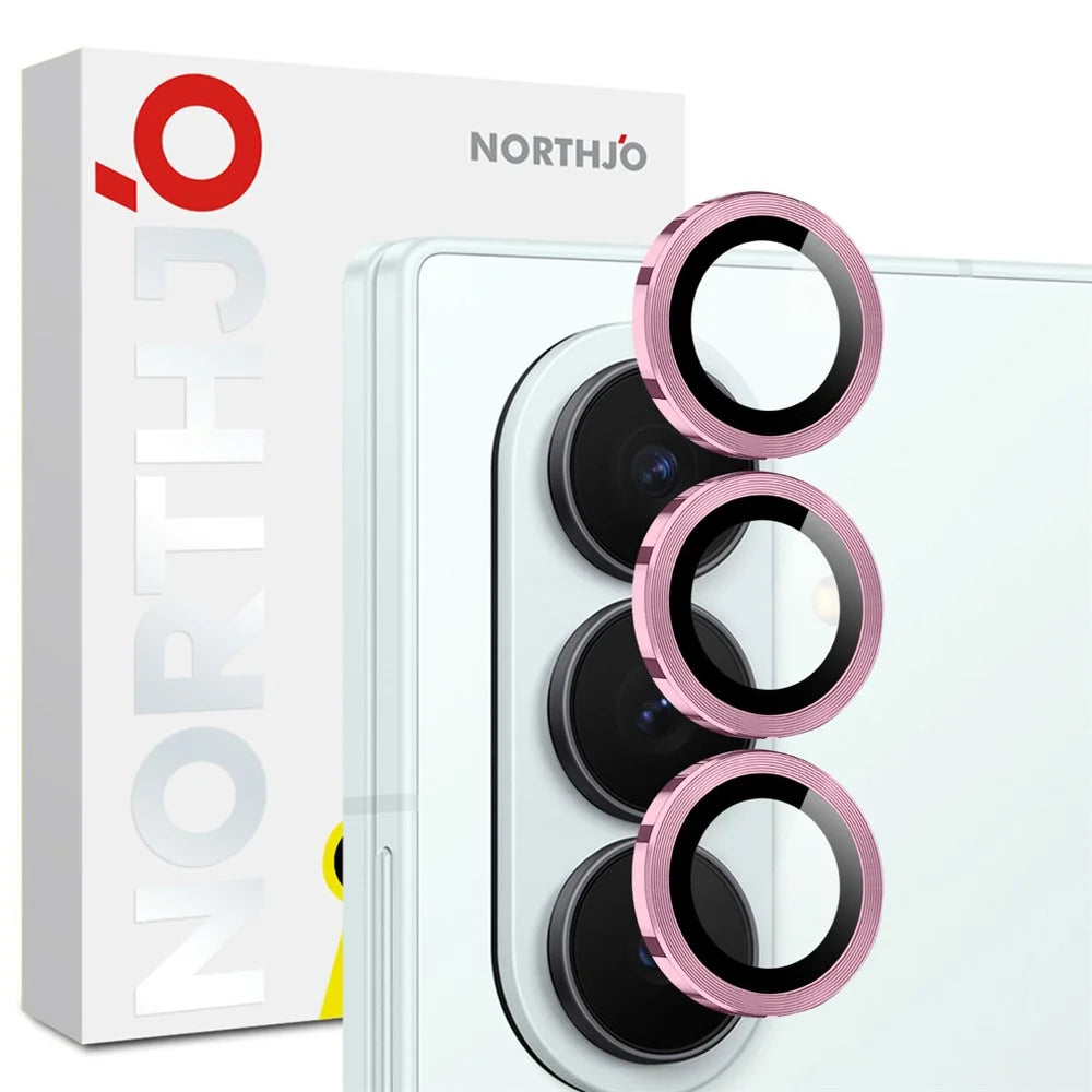 NORTHJO 1 Set For Samsung Galaxy Z Fold7 5G Tempered Glass Camera Lens Film CD Veins Metal Ring Lens Guard - Pink - 1