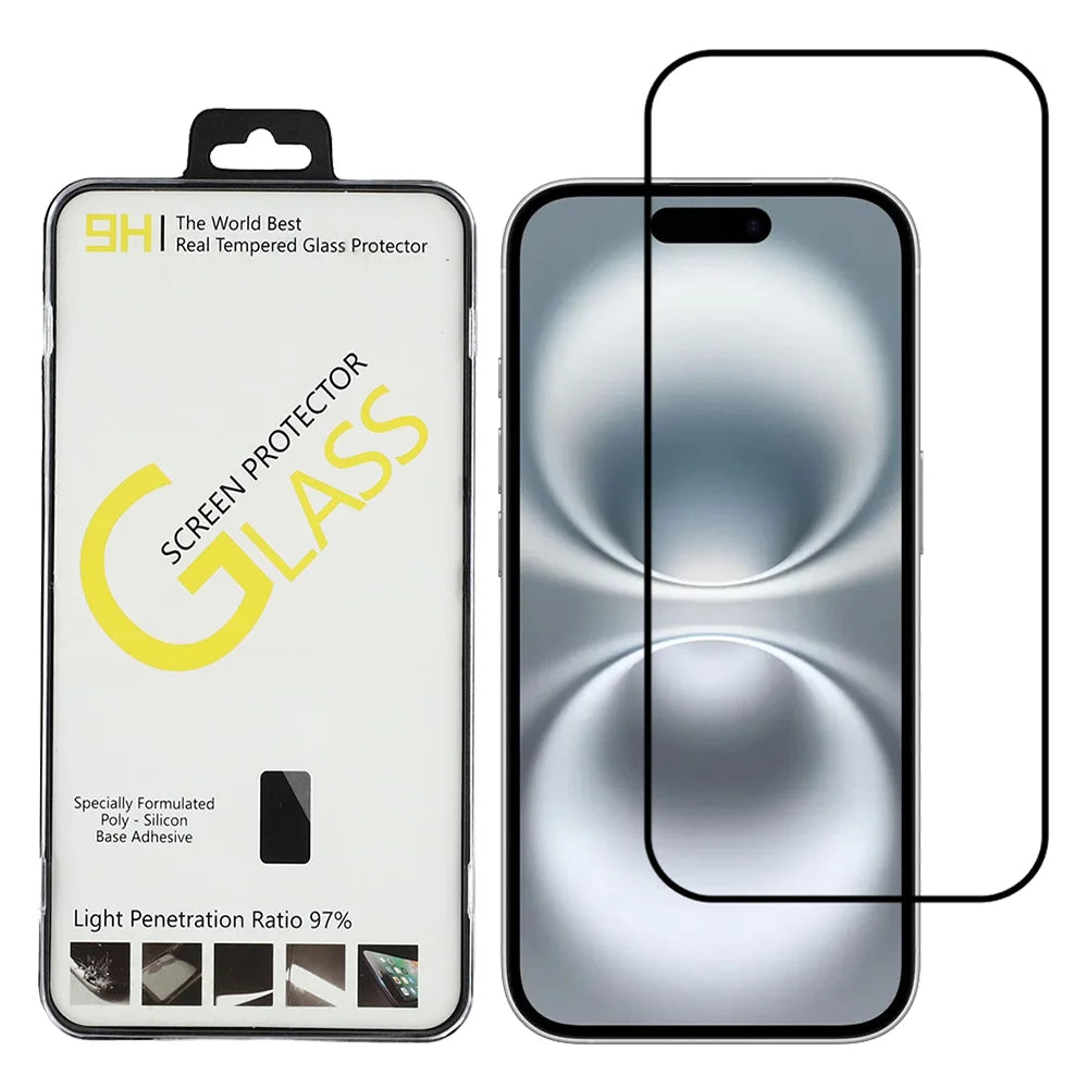 For iPhone 16 Pro Screen Protector Silk Printing Full Glue Crystal Clear Tempered Glass Film - Transparent - 1