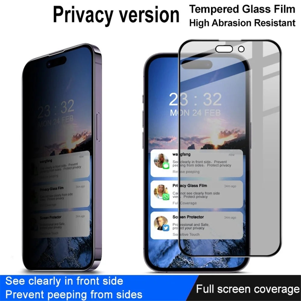 IMAK Full Screen Protector for iPhone 14 Pro, Anti-spy Privacy Protection Tempered Glass Full Glue Screen Film - 4