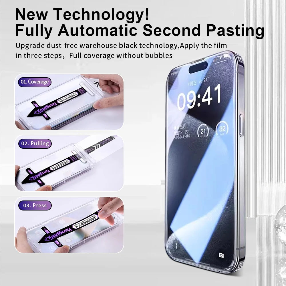 YONGPOLY For iPhone Air Tempered Glass Silk Printing HD Clear Screen Protector with Dust-Proof Net - 7