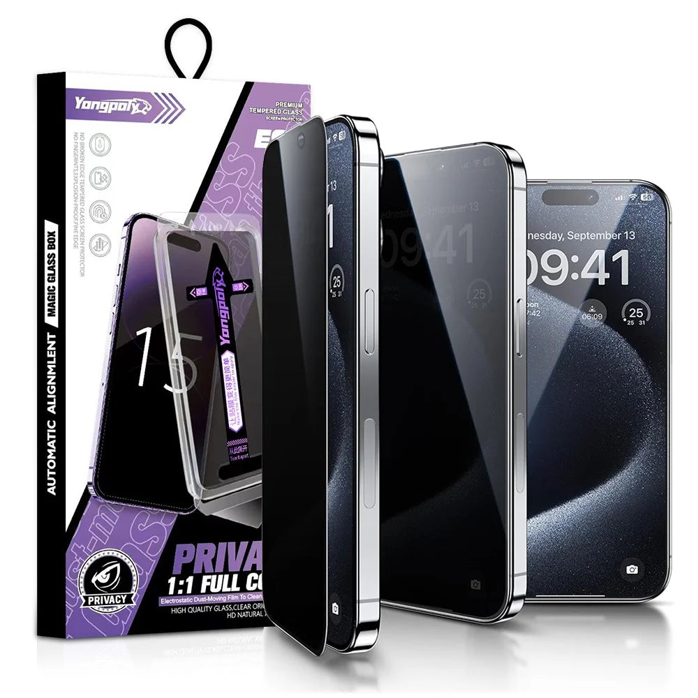 YONGPOLY For iPhone 17 Pro Anti-Spy Full Screen Protector Auto-Dust Removal Tempered Glass Film - 2