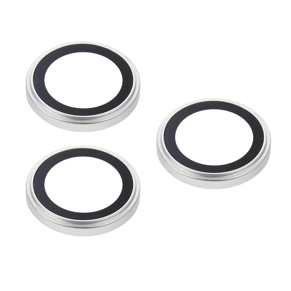 For iPhone 17 Pro / 17 Pro Max Camera Lens Protector Metal Ring Tempered Glass Lens Film (Raised Edge) - Silver - 3