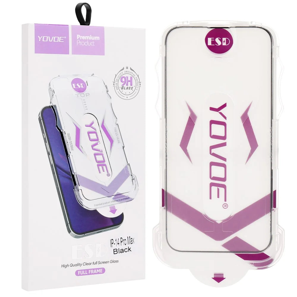 YOVOE For iPhone 14 Plus  /  13 Pro Max Screen Protector Silk Printing HD Tempered Glass Film with Installation Tool - 1