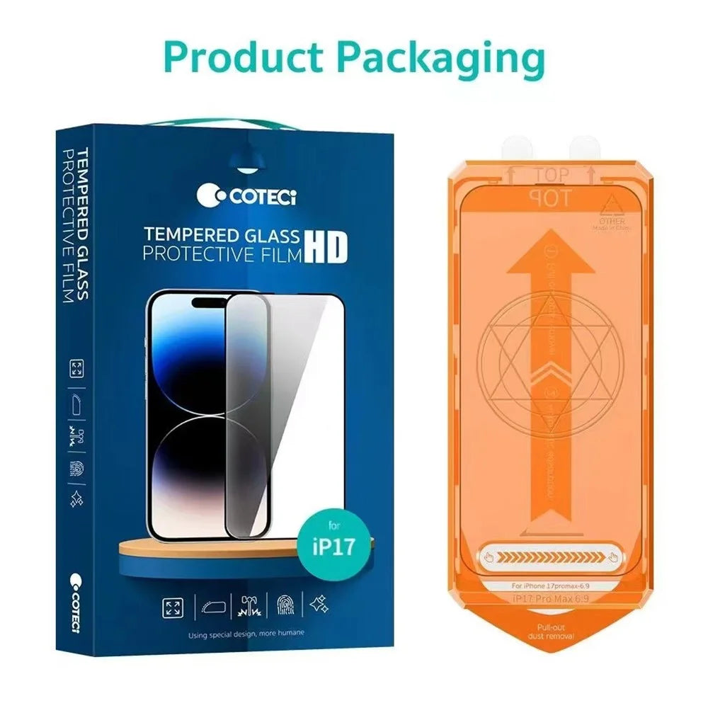 COTECI For iPhone 17 Full Screen Protector HD Silk Printing Tempered Glass Film with Dust Removal Tool - 7