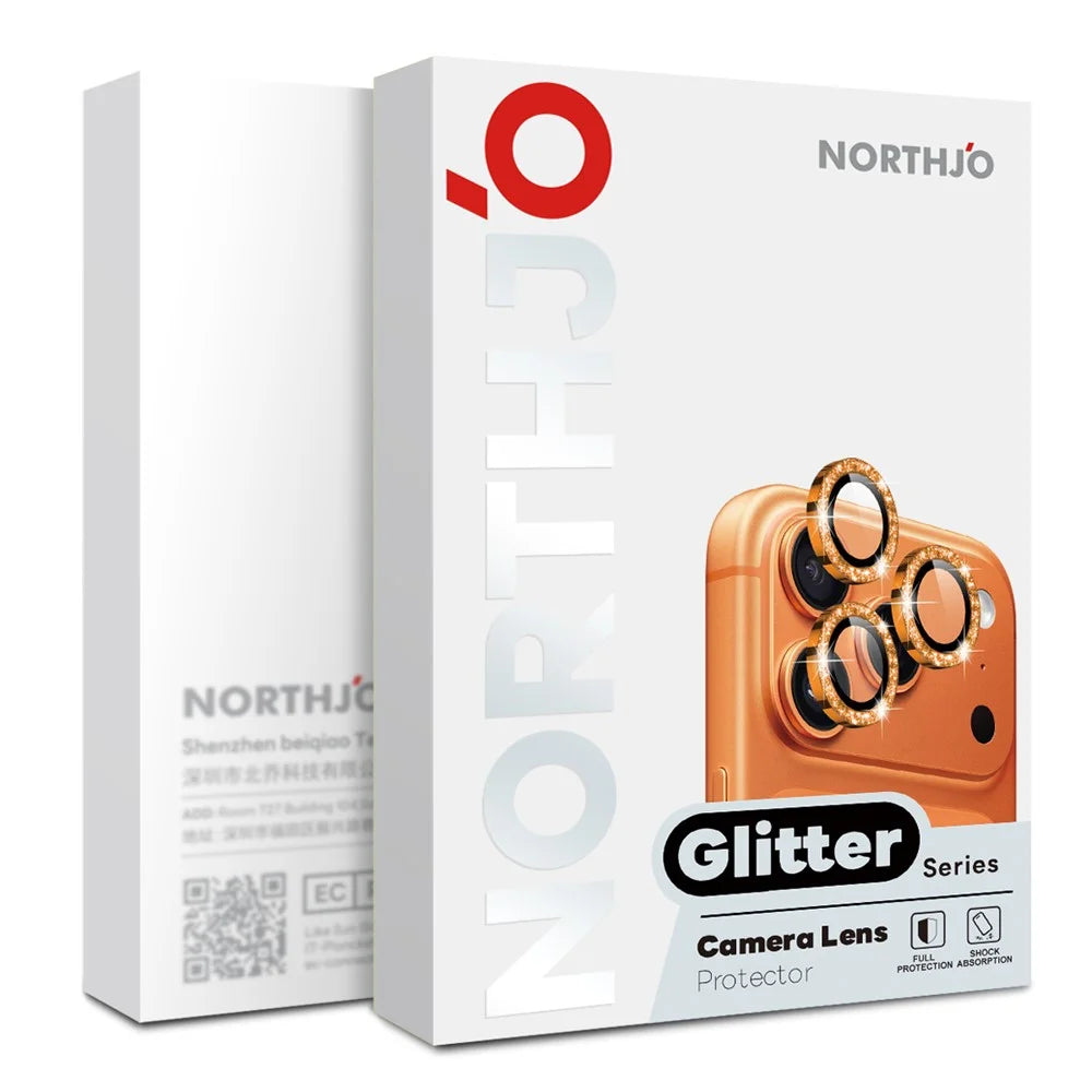 NORTHJO 1 Set For iPhone 17 Camera Lens Film Tempered Glass+Metal Glitter Rear Lens Protector - Black - 4