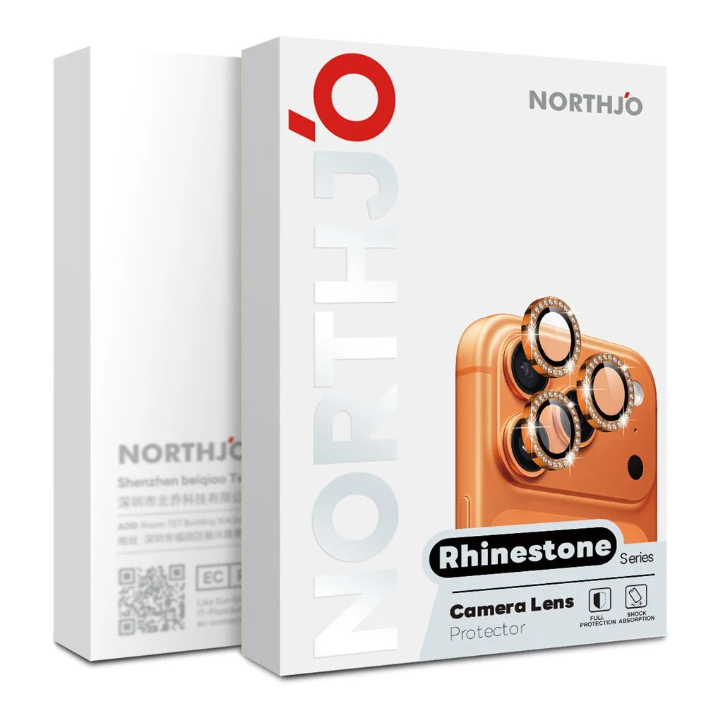 NORTHJO For iPhone 17 Pro  /  17 Pro Max Camera Lens Protector Rhinestone Ring Tempered Glass Lens Film - Orange - 4