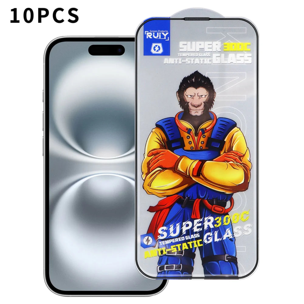 For iPhone 16 10Pcs Full Screen Protector 300C Large Arc Anti Static Silk Printing HD Clear Tempered Glass Film - As Shown - 1