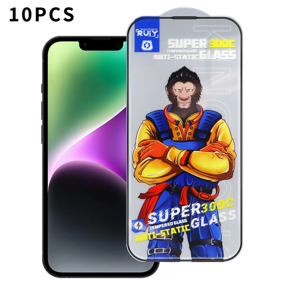 For iPhone 14 10Pcs Full Screen Protector 300C Large Arc Anti Static Silk Printing HD Clear Tempered Glass Film - As Shown - 1
