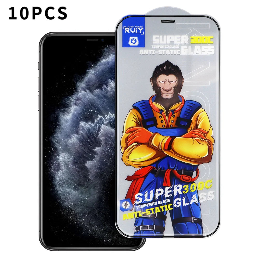 For iPhone 11 Pro 10Pcs Full Screen Protector 300C Large Arc Anti Static Silk Printing HD Clear Tempered Glass Film - As Shown - 1