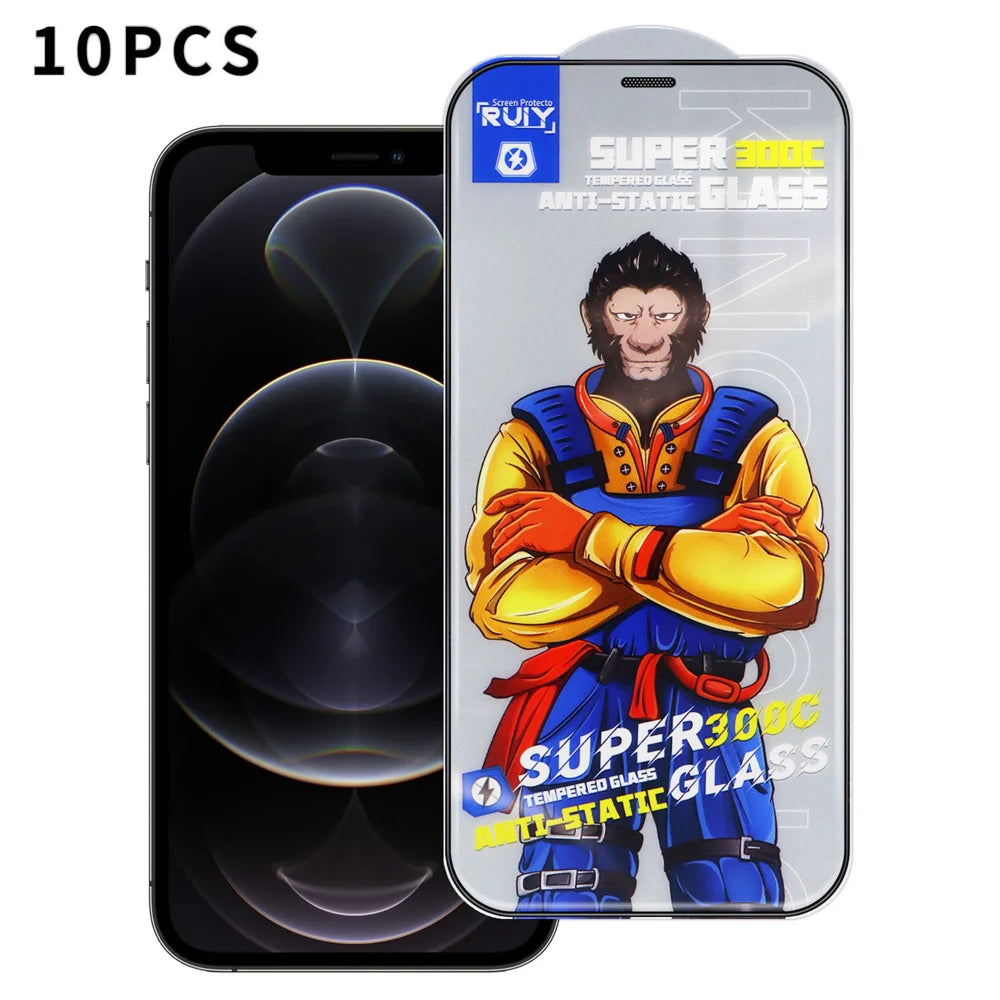 For iPhone 12 Pro Max 10Pcs Full Screen Protector 300C Large Arc Anti Static Silk Printing HD Clear Tempered Glass Film - As Shown - 1
