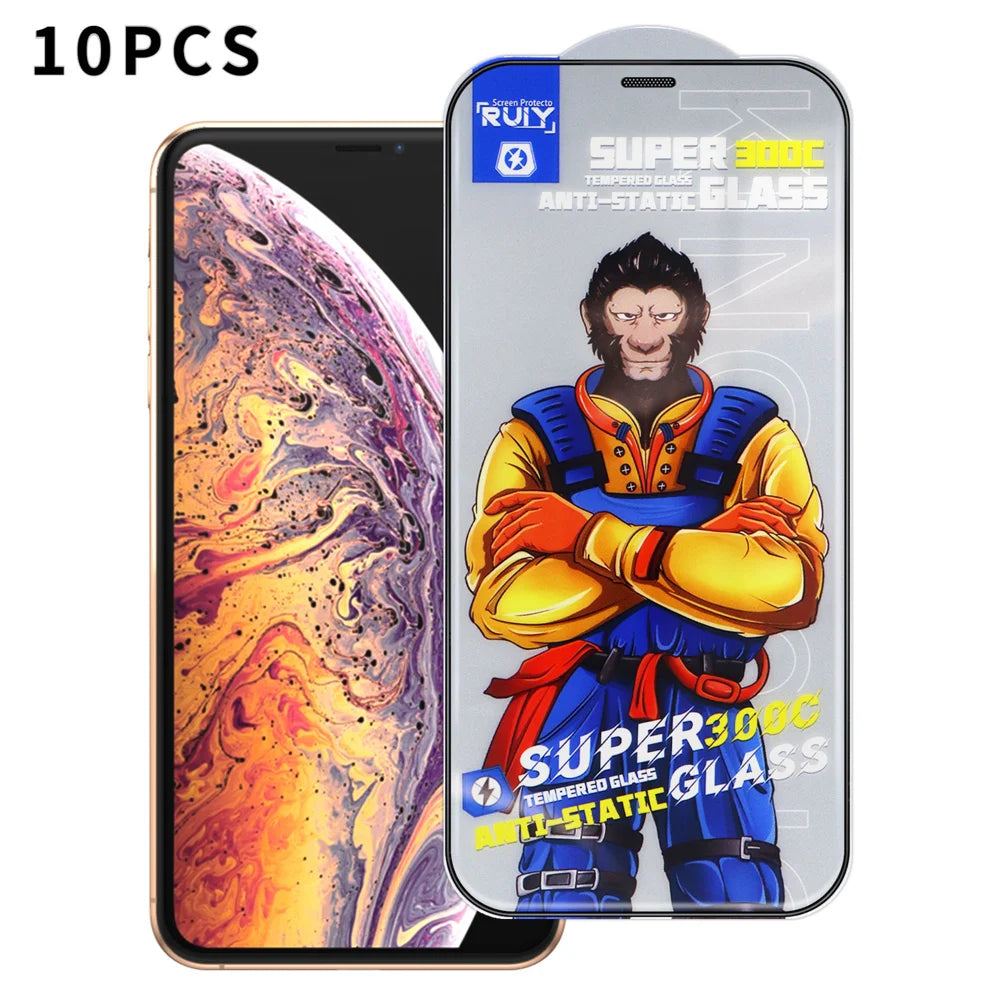 For iPhone XS Max 6.5 inch 10Pcs Full Screen Protector 300C Large Arc Anti Static Silk Printing HD Clear Tempered Glass Film - As Shown - 1