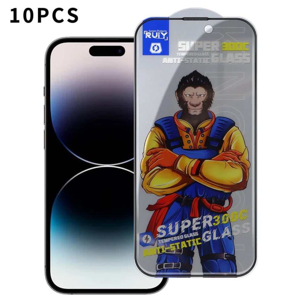For iPhone 14 Pro 10Pcs Anti-Spy Full Screen Protector 300C Large Arc Anti Static Silk Printing Tempered Glass Film - As Shown - 1