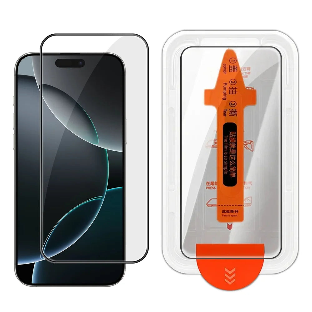 For iPhone 16 Pro Full Screen Protector HD Clear Silk Printing High Aluminium-silicon Glass Film with Dust Removal Installation Frame - As Shown - 1