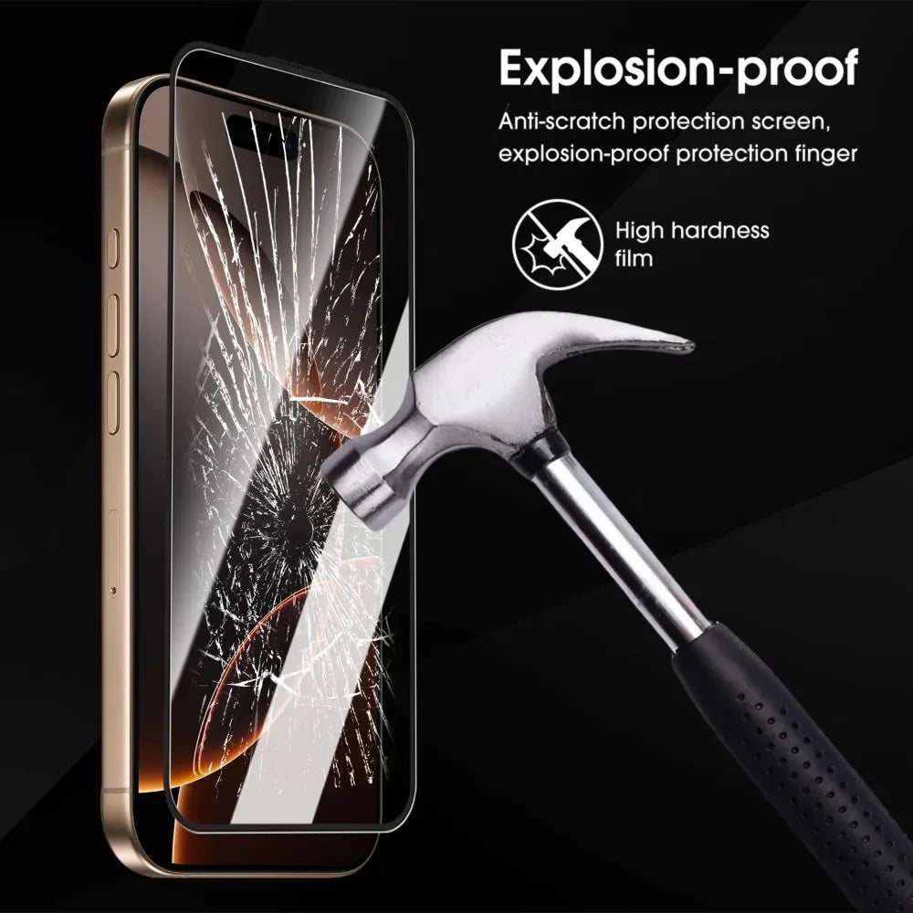 For iPhone 14 Full Screen Protector HD Clear Silk Printing High Aluminium-silicon Glass Film with Dust Removal Installation Frame - As Shown - 3