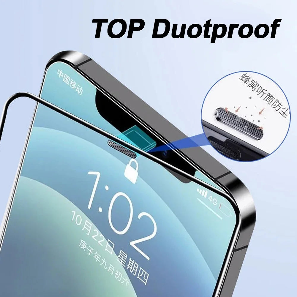 For iPhone 13 Pro Max Full Screen Protector HD Clear Silk Printing High Aluminium-silicon Glass Film with Dust Removal Installation Frame - As Shown - 5