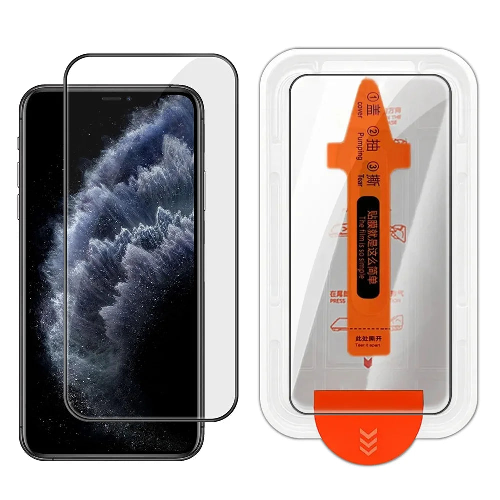 For iPhone 11 Pro Full Screen Protector HD Clear Silk Printing High Aluminium-silicon Glass Film with Dust Removal Installation Frame - As Shown - 1