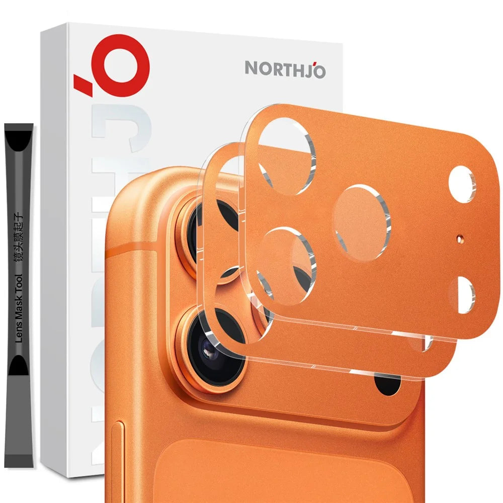NORTHJO 2PCS For iPhone 17 Pro Max Camera Lens Protector Silk Printing 3D Full Coverage Tempered Glass Lens Film - Orange - 1