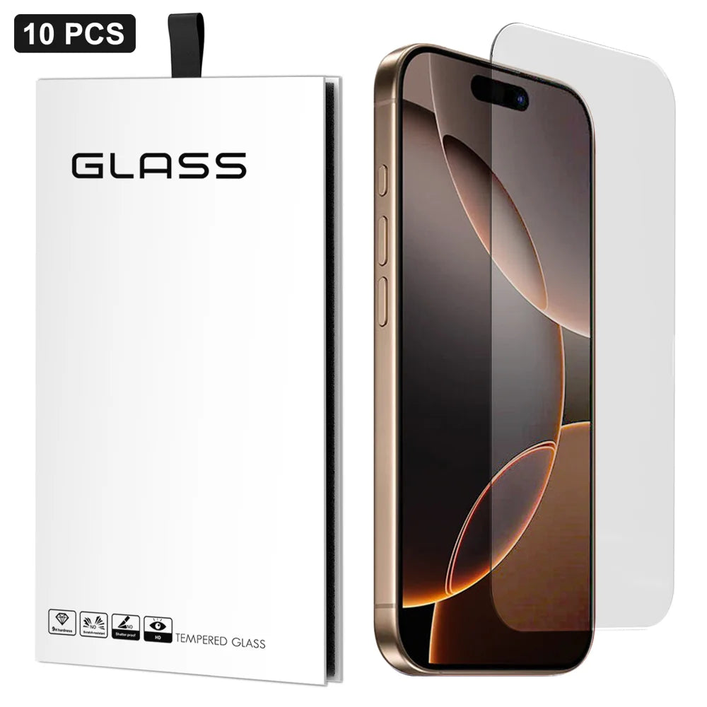 For iPhone 16 Pro 10Pcs Screen Protector 3D Large Arc Edge Thick Glue HD Clear High Aluminium-silicon Glass Film (NOT Complete Covering) - As Shown - 1