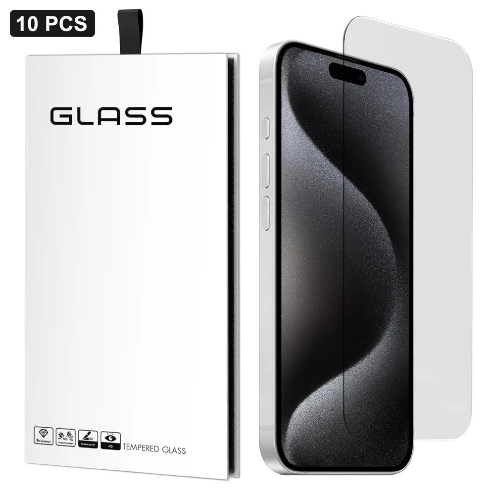 For iPhone 15 Pro 10Pcs Screen Protector 3D Large Arc Edge Thick Glue HD Clear High Aluminium-silicon Glass Film (NOT Complete Covering) - As Shown - 1