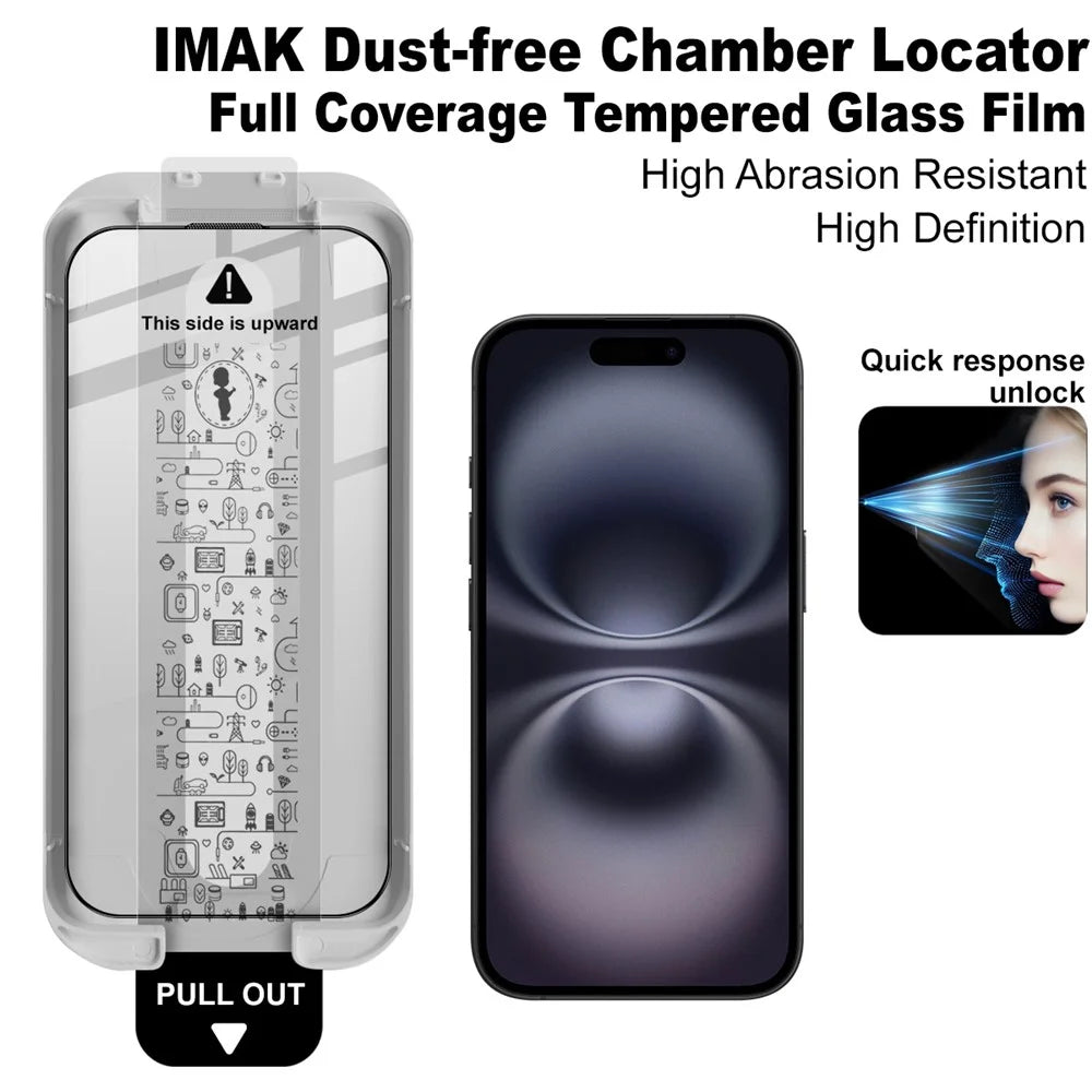 IMAK 3Pcs For iPhone 16 Tempered Glass Full Screen Protector Full Glue Film with Dust-free Installation Tool - 5