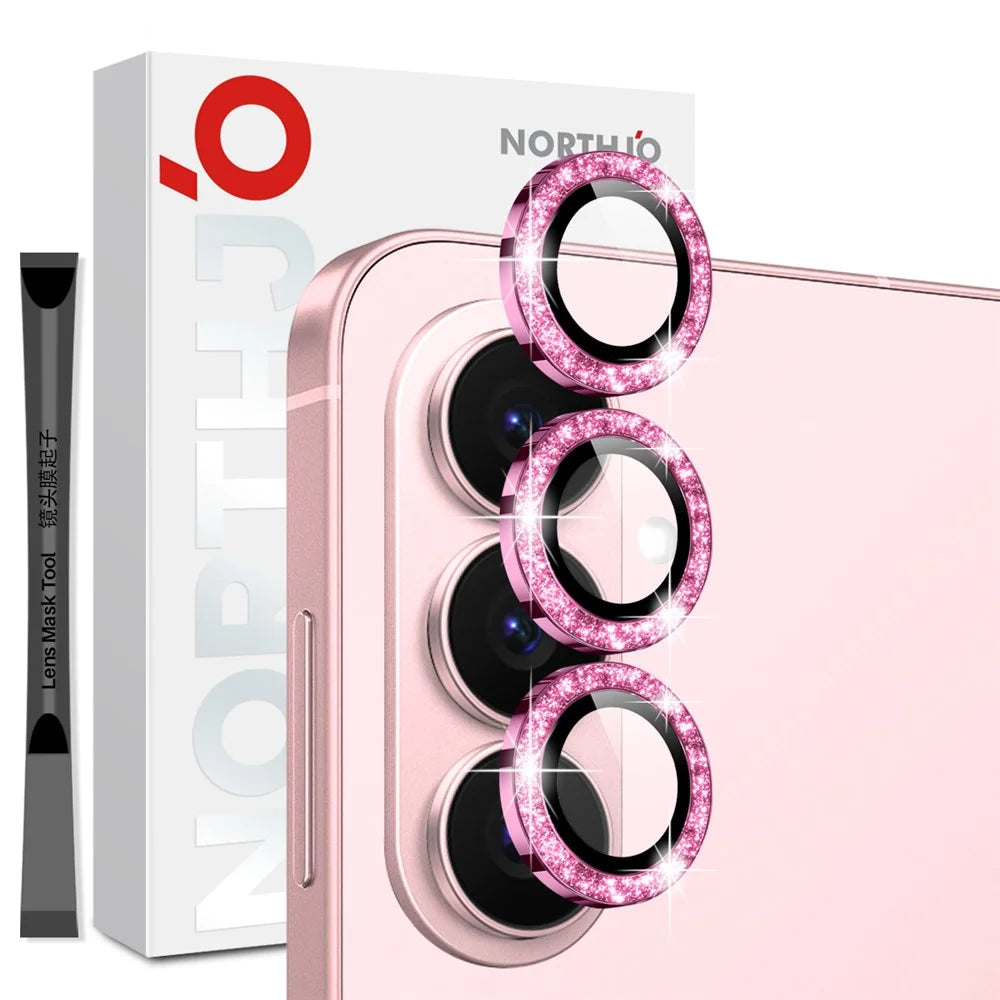 NORTHJO 1 Set For Samsung Galaxy S26+ Camera Lens Film Tempered Glass+Metal Glitter Rear Lens Protector (Complete Coverage) - Pink - 1