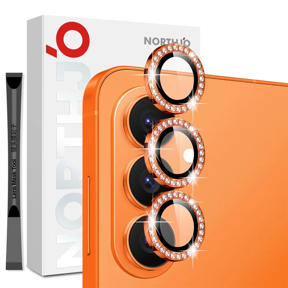 NORTHJO For Samsung Galaxy S26+ Camera Lens Protector Rhinestone Ring Tempered Glass Lens Film (Complete Coverage) - Orange - 1