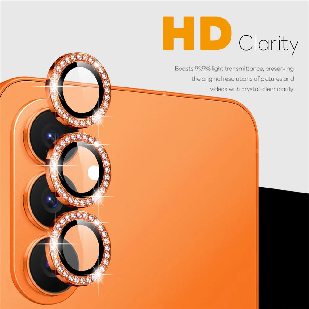 NORTHJO For Samsung Galaxy S26+ Camera Lens Protector Rhinestone Ring Tempered Glass Lens Film (Complete Coverage) - Orange - 2
