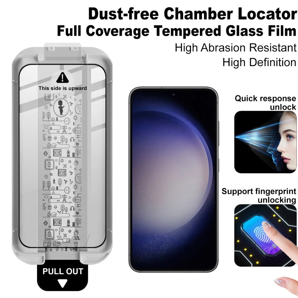 IMAK 3Pcs For Samsung Galaxy S23 / S22 5G Tempered Glass Full Screen Protector Full Glue Film with Dust-free Installation Tool (Fingerprint Unlock) - Black - 4