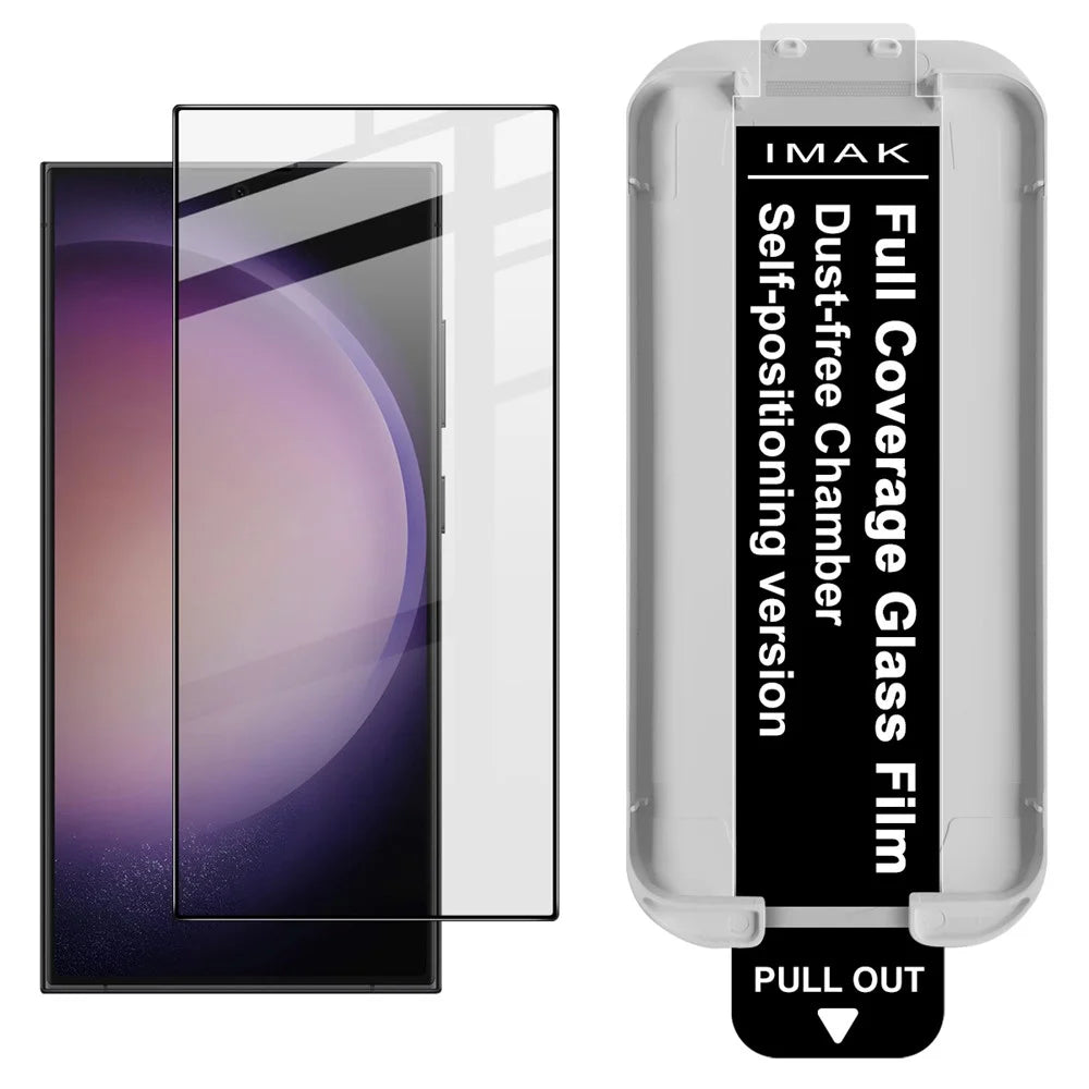 IMAK 3Pcs For Samsung Galaxy S24 Ultra Tempered Glass Full Screen Protector Full Glue Film with Dust-free Installation Tool (Fingerprint Unlock) - Black - 2