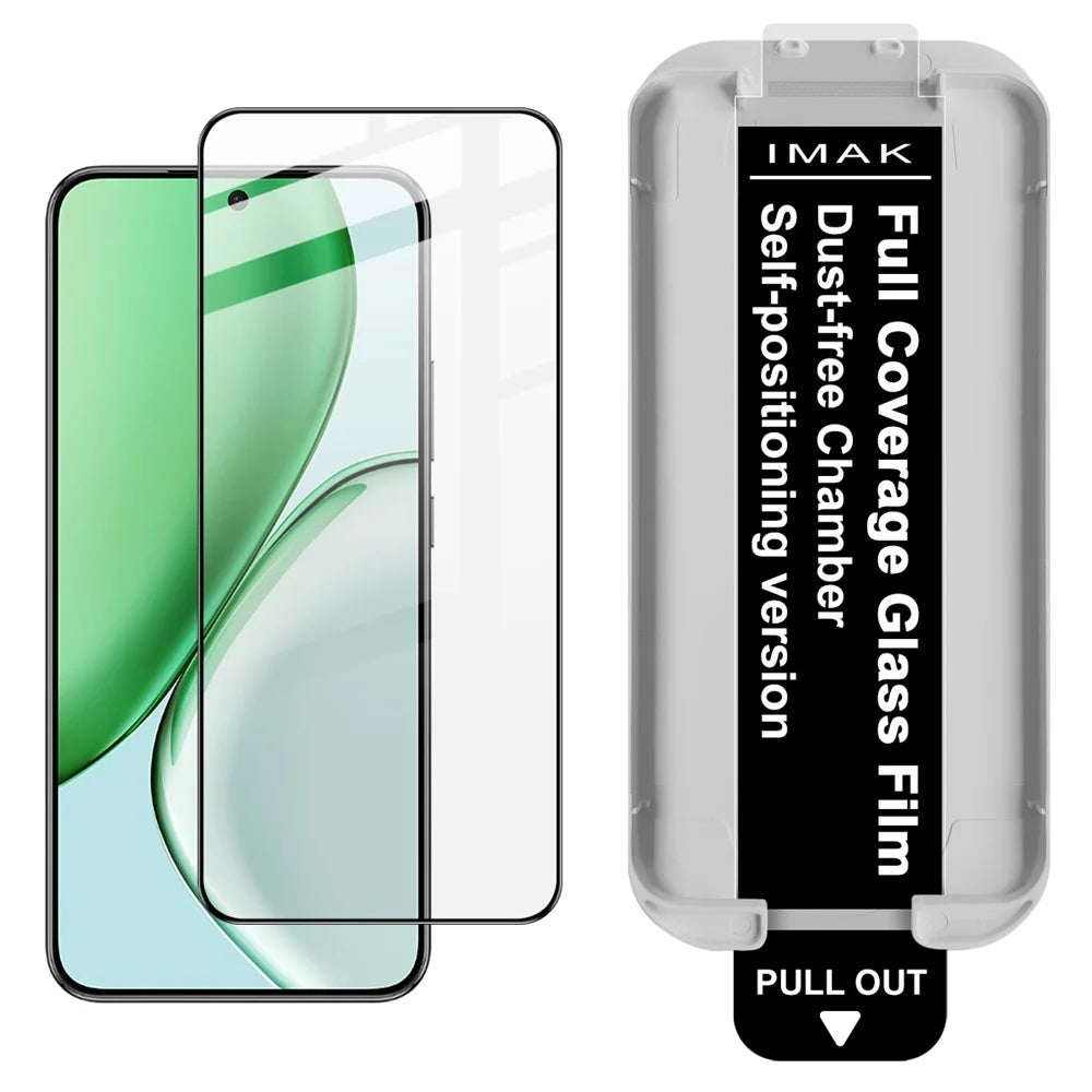 IMAK Tempered Glass Full Screen Protector for Honor Magic8 Lite 5G / X9d 5G / X70 5G Full Glue Film with Dust-free Installation Tool (Fingerprint Unlock) - Black - 1