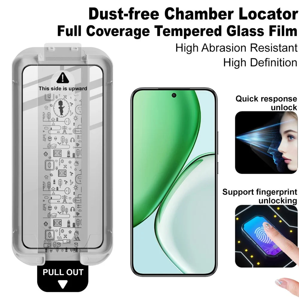 IMAK Tempered Glass Full Screen Protector for Honor Magic8 Lite 5G / X9d 5G / X70 5G Full Glue Film with Dust-free Installation Tool (Fingerprint Unlock) - Black - 2