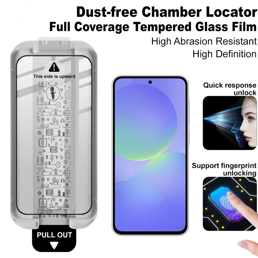 IMAK 3Pcs Full Screen Protector for Samsung Galaxy M56 5G / A56 5G / A36 5G Tempered Glass Full Glue Film with Dust-free Installation Tool (Fingerprint Unlock) - Black - 4