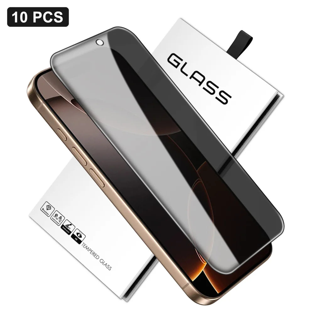 For iPhone 16 Pro Max 10Pcs Anti-Spy Full Screen Protector 360 Degree Privacy High Aluminium-silicon Glass Film - Black - 1