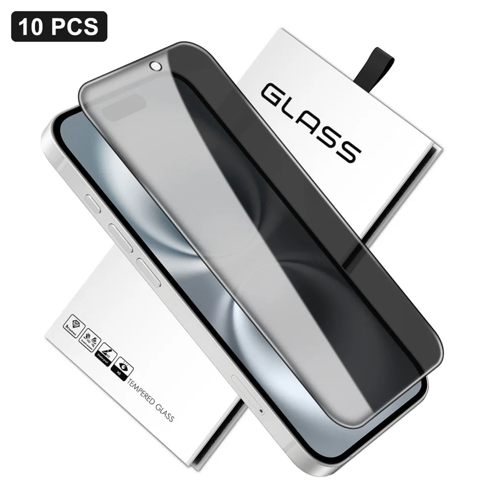 For iPhone 17e / 16e 10Pcs Anti-Spy Full Screen Protector 360 Degree Privacy High Aluminium-silicon Glass Film - Black - 1